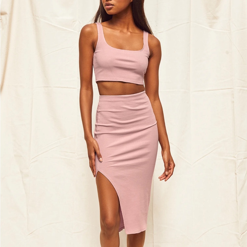Lulu’s Set For Life Blush Pink Ribbed Bodycon Two-Piece Dress